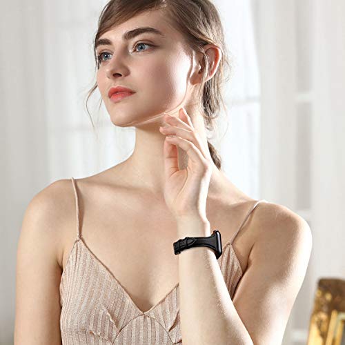 WFEAGL Leather Bands Compatible with Apple Watch Band 38mm 40mm 41mm Women, Top Grain Leather Strap Slim and Thin Replacement Wristband for iWatch SE SE2 Series 9 8 7 6 5 4 3 2 1 (Brown/Gold)