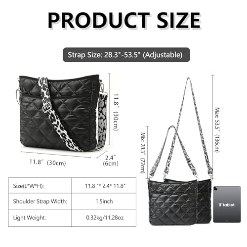 Quilted Crossbody Bags for Women, Unique Pattern Strap Quilted Bag, Crossbody Purses for Women, Quilted Puffer Bag for Women (Black)