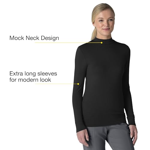 WINK Women’s Long Sleeve Mock Neck Silky Tee, Black