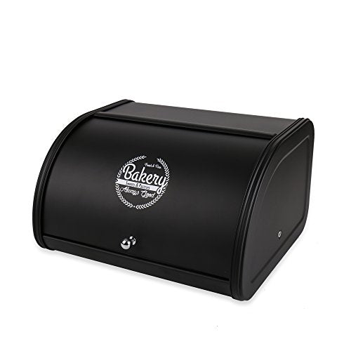 Home by Jackie Inc X458 Black Metal Bread Box/Bin/kitchen Storage Containers with Roll Top Lid (Black)