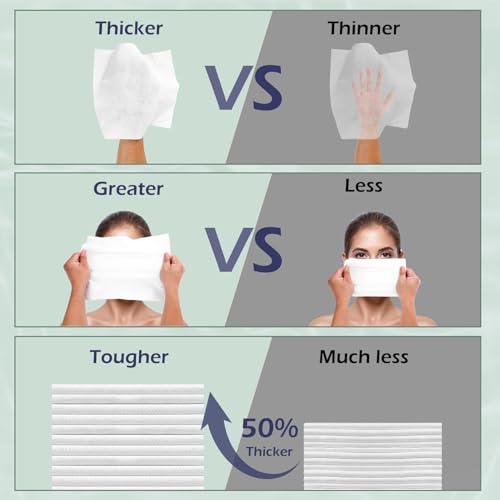 PureSoftness Disposable Face Towel, 100% Cotton, 80 Count, Extra Large 12" x 10", Soft Dry Wipe for Face Wash, Makeup Remover, Bio-Based Towelette for Sensitive Skin (1 Pack)