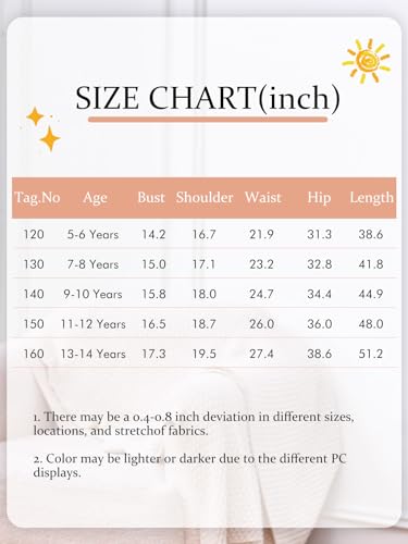 Haloumoning Girls Jumpsuits Kids Fashion Crewneck Elastic Waist Long Pants Rompers with Pockets 5-14 Years