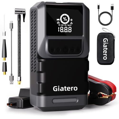 Q13 4000A Portable Car Jump Starter with Air Compressor 150PSI, Jump Start Battery Pack(10.0L Gas/8.0L Diesel), 12V Jump Box with 3 Modes Flashlight & Jumper Cable, Large LCD Display Power Bank