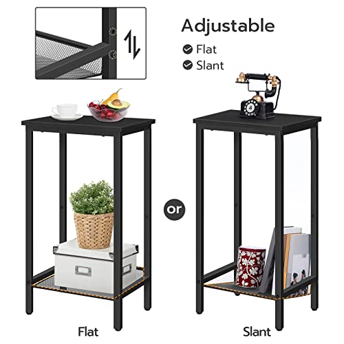 HOOBRO Side Table, Industrial Tall End Table with Adjustable Mesh Shelf, Small Entryway Table, Telephone Table, Laptop Table for Office, Hallway, Living Room, Black BB03DH01