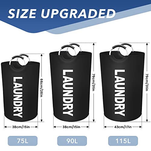 EpicTotes 75L Large Laundry Basket, Freestanding Waterproof Laundry Hamper, Collapsible Folding Tall Clothes Hamper, Easy Carry with Foam Protected Aluminum Handles for Dorm, Family, Travel (Black)