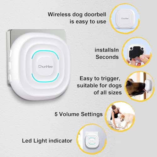 ChunHee Smart Dog Door Bell Wireless Puppy DoorBell for Potty Training, Dog Bells to Go Outside, Bell for Dogs to Ring to Go Potty Adjustable (0-110dB),1000FT Range, IP65, 55 Melodies [New 2024]