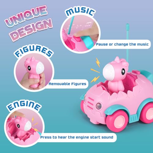 Nueplay Remote Control Car for Toddler Age 2 3 4 5, Electric RC Car Toys with Light & Music, Toddler Toys, Race Car Vehicles, Horse Figures Truck, Christmas Birthday Gift for Baby Girls, Pink