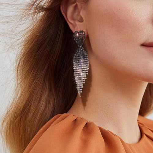 Rhinestone Drop Earrings for Women Sparkly Long Tassel Earrings Crystal Statement Earrings Bling Chandelier Earrings Party Prom Wedding Bridal Bridesmaid Dress Outfit Jewerly Gifts(C:Pink)