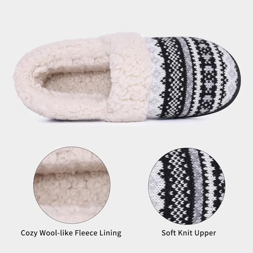 Evshine Women's Fuzzy Memory Foam Closed Back Slippers Knit Fleece Lined House Shoes for Indoor & Outdoor, Black, 36-37 (Size 5-6.5)