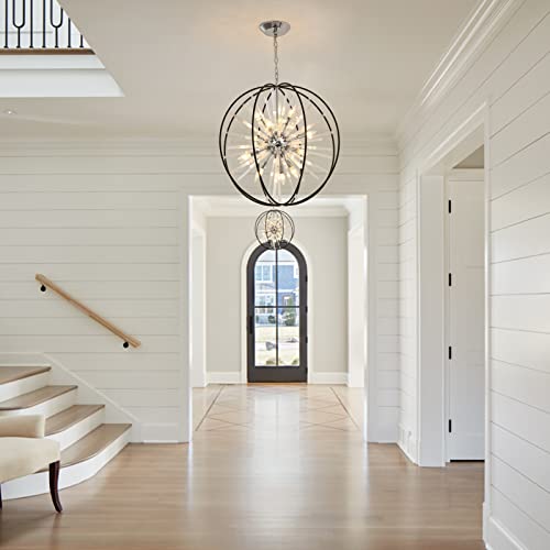 Vezzio 22'' Black and Gold Globe Sputnik Chandelier 10-Light Modern Crystal Chandelier Firework Pendant Light Fixture for Dining Room Living Room Kitchen Island Entryway Foyer Entrance Hallway