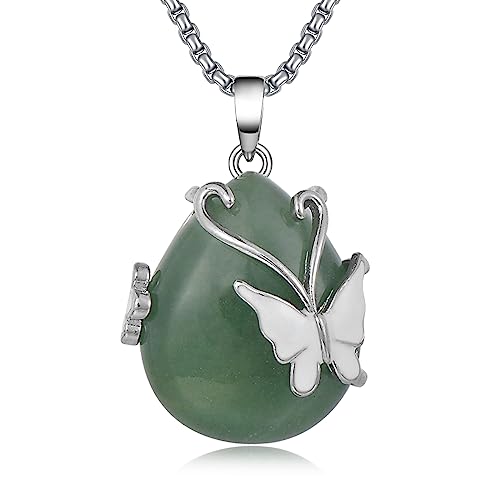 VIJASHOP Butterfly Necklace Pear Rose Quartz Pendant Gemstone Butterfly Jewelry Gifts for Women