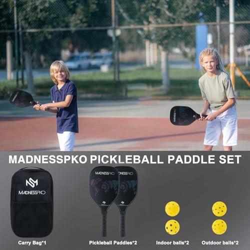 Pickle ball Paddles-Frosted Fiberglass Pickleball Paddle set of 4 Pickleball Rackets,4 Pickleballs,4 Handle Silicone Covers,2 Towels + 1 Pickleball Bag,Lightweight Pickleball Racket Set for All Levels