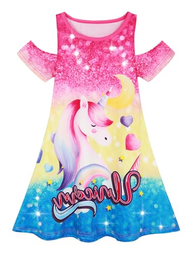 COTRIO Unicorn Casual Dresss for Girls Skater Dress Twirl Swing Skirt Toddler Kids Cartoon Print Playwear Sundress Size 4t (3-4 Years, Blue)