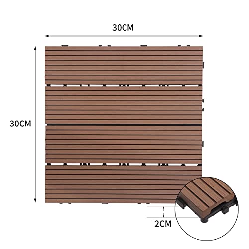 30 sq. ft Wood Plastic Composite Patio Deck Tiles,12”x12” Interlocking 30 Pack Waterproof Outdoor Flooring Decking Tiles (Coffee)