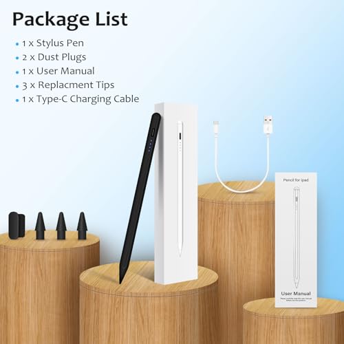 Stylus Pen for iPad: Fast Charge for iPad Pencil with Palm Rejection Tilt Sensitivity for iPad Pen Stylus Compatible with iPad Pro 11/12.9in, iPad 6-10, iPad Air 3/4/5, iPad Mini 6/5 Gen (2018-2023)