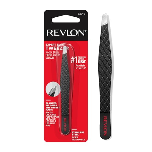 Revlon Expert Slant Tip Hair Removal Tweezers, High Precision, Holiday Gifts, Stocking Stuffer Gifts, Stainless Steel, 1 Count