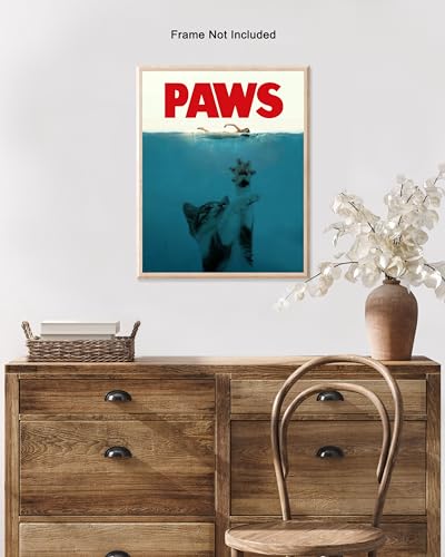 Poster Master Popping Cat Poster - Seascape Print - Altered Art - Trendy Art - Pop Art - Gift for Men, Women & Animal Lover - Funny Decor for Bedroom, Ocean or Beach House, 18x24 Unframed Wall Art
