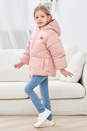 UNICOMIDEA Pink Winter Coats for Baby Boys Girls With Hooded Light Puffer Jacket for Outdoor Zipper Outwear For Toddlers Cute Snow Kids Outwear With Pockets 12-18 Months