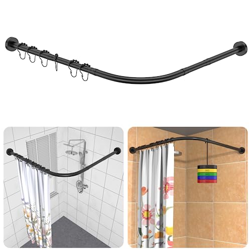 Shower Curtain Rod, L Shaped Black Shower Rods, Stainless Steel Corner Shower Rod 29-41 × 29-41 inch, Free 18 Rings, No Driilling Install, for Bathroom, Clothing Store, Private Space