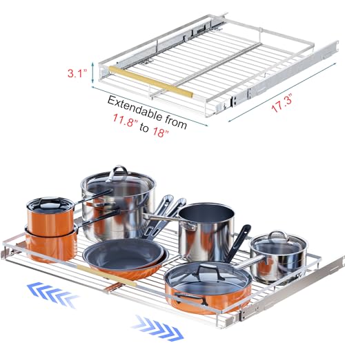 GEDLIRE Expandable Pull Out Sliding Drawers for Cabinets, Heavy Duty Slide Out Cabinet Organizer Basket, Pullout Pantry Shelves for Kitchen, Under Sink, Wardrobe, 10.1"-16.4" W x 17.3" D