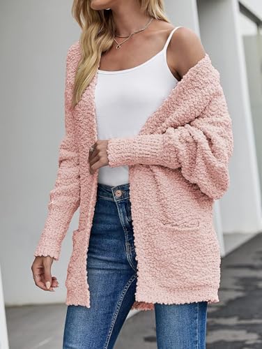 ZESICA Women's 2024 Fall Winter Popcorn Long Sleeve Open Front Chunky Knit Oversized Cardigan Sweater Coat,Orange,Large