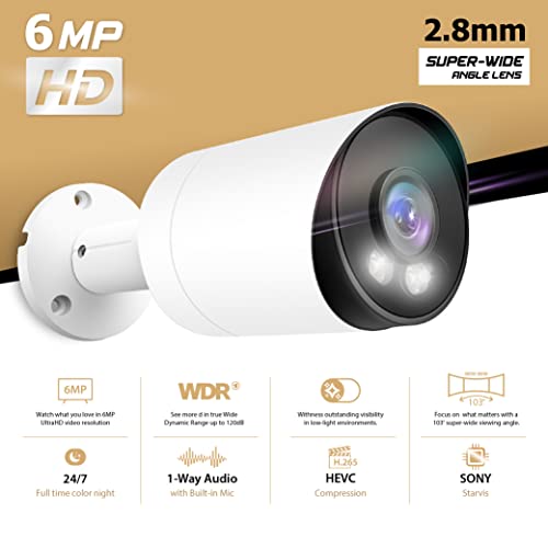 Marquis HD 6MP PoE IP Color vu Bullet Camera 24/7 Color Night SonyStarvis Sensor w/Audio and SD Card Slot IP Security Camera IP67 Weatherproof Wide Angle 2.8mm (SDCard Not Included)