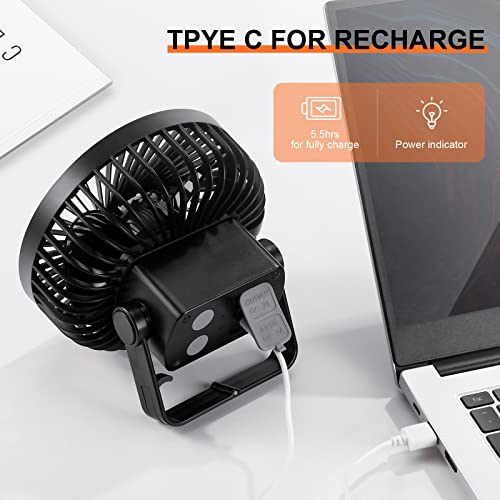 Odoland Camping Fan with LED Lantern, Rechargeable Battery Operated Fan with Hang Hook, Portable Camp Tent Fan, USB Table Fan with Light for Outages Hurricane Emergency