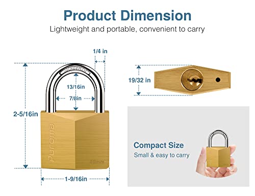 Puroma 1 Pack Keyed Padlock Waterproof Solid Brass Lock, 1.1 Inch Padlock with keys for Sheds, Storage Unit School Gym Locker, Fence, Toolbox, Hasp Storage