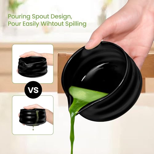 Matcha Whisk Set and Bowl, Matcha Making Kit Whisk, Bowl With Spout, Sifter, Ceramic Whisk Holder, Spoon Japanese Tea Powder Starter Tools For Ceremony Gift (Black, 9 Pack)