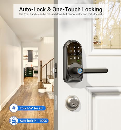 Veise Smart Lock, Keyless Entry Door Lock with Handle, APP Control Fingerprint Door Lock, 7-in-1 Smart Locks for Front Door, Electronic Digital Lock with Keypad, Front Door Lock Set, Matte Black