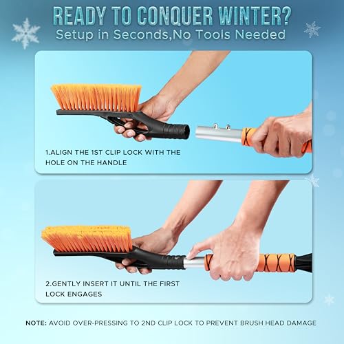 EcoNour 27" Car Snow Brush and Ice Scrapers for Car Windshield (2 Pack) | Scratch Free Bristle Head Snow Brush & Tough Window Snow Scraper with Aluminium Body | Snow Removal Winter Car Accessories