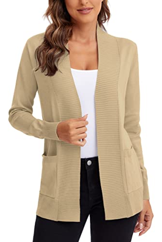 Urban CoCo Women's Lightweight Open Front Knit Cardigan Sweater Long Sleeve with Pocket (Light Oliver, M)