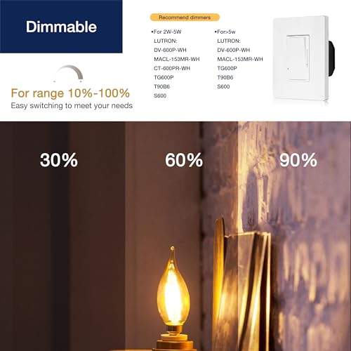FLSNT CA11 E26 LED Candelabra Bulbs, Dimmable LED Chandelier Light Bulbs, 40W Equivalent, 2200K Warm White Light, 330LM, Amber Glass Finishing, 6 Pack