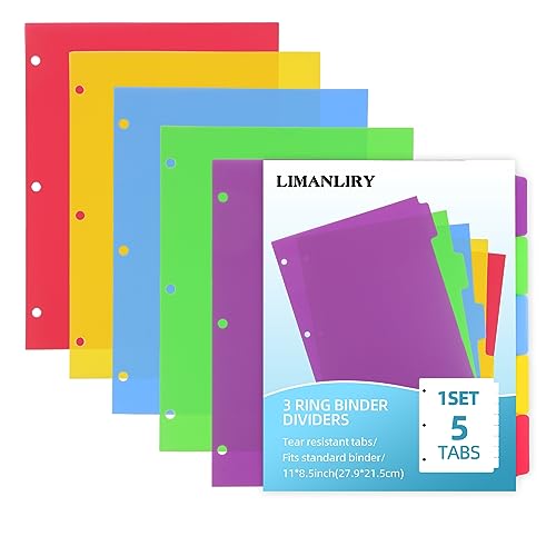 3 Sets Colorful Binder Dividers with Tabs,Plastic Index with 5 Tabs,for 3 Ring Binder