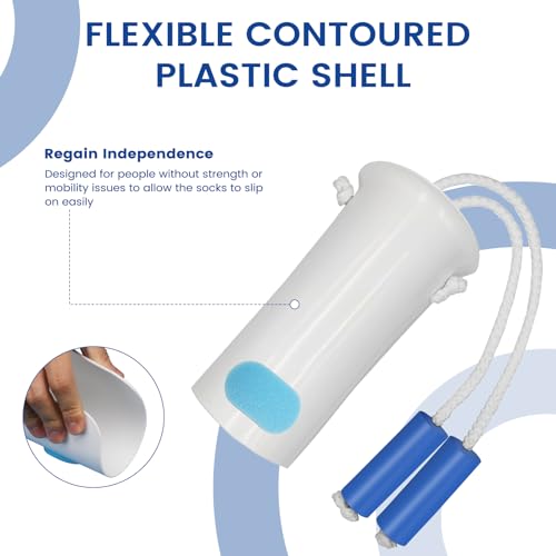 Jellas Sock Aid Kit, Flexible Sock Aid Device with Long Rope - Sock Puller aid Easy on and Off Device for Putting On and Removing Socks or Stockings, Sock Helper for Independence and Comfort (White)