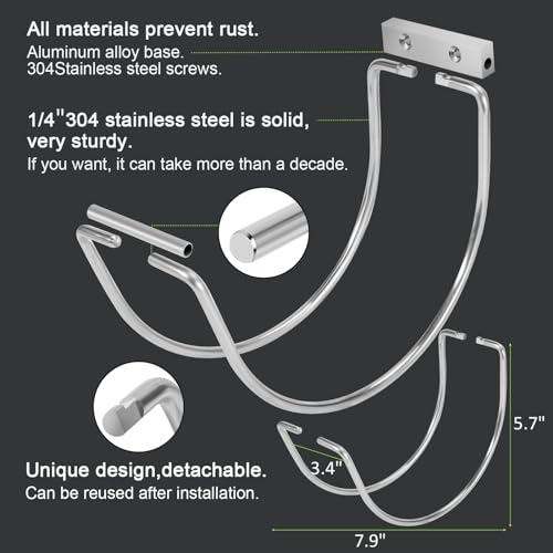 Yoniccal Garden Hose Holder Water Hose Hanger Wall Mounted,304Stainless Steel Solid Hose Hook Holds Up to 150Ft Garden Hose, Expandable Hose, Water Hose Black