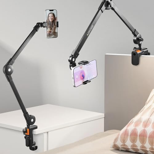 Phone Holder for Bed, Overhead Phone Mount with Adjustable Clamp Clip, Flexible Lazy Bracket Mount Clamp Clip for iPhone, Samsung, Google Pixel