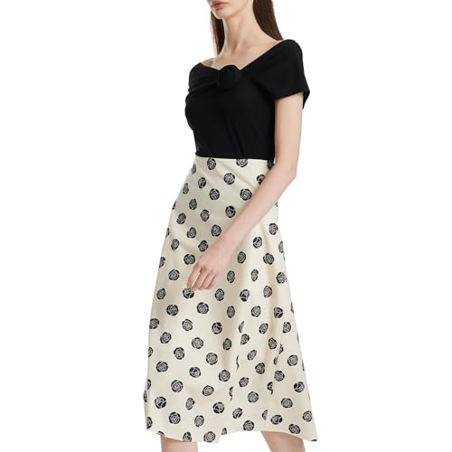 GOELIA Women's Off Shoulder Knotted Top Rose Printed Half Skirt Two-Piece Set Slim Fit Business Casual Suit for Women Halloween Custumes