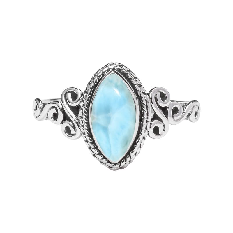 Larimar Stone Ring 925 Sterling Silver Statement Ring For Women and Girls Handmade Rings Natural Gemstone Ring Promise Ring For Christmas Size US 5 Gift For Her