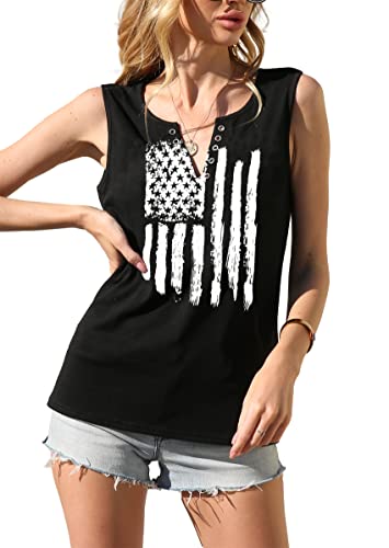 MAIHUN American Flag Tank Tops for Women 4th of July Shirts Ring Hole Sleeveless V-Neck T-Shirt Patriotic Tees