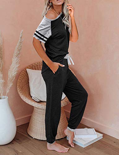 AUTOMET Lounge Sets For Women Two Piece Outfits Loungewear Short Sleeve Crewneck Jogger Pajama Set and Sweatpants Tracksuit Wine Red L