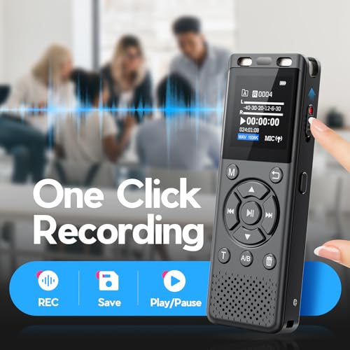 96GB Digital Voice Recorder One Click, HD Recording Easy Control Voice Recorder with Playback, Large Screen 7000 Hours Sound Audio Recorder Recording Tape for Lectures Meeting MP3 Player