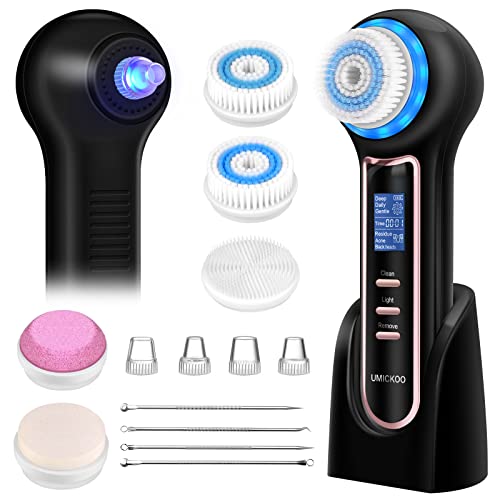 UMICKOO Face Scrubber Exfoliator,Facial Cleansing Brush Waterproof with LCD Screen,Blackhead Remover Vacuum with 5 Brush Heads,Face Spin Brush for Exfoliating, Massaging and Deep Pore Cleansing