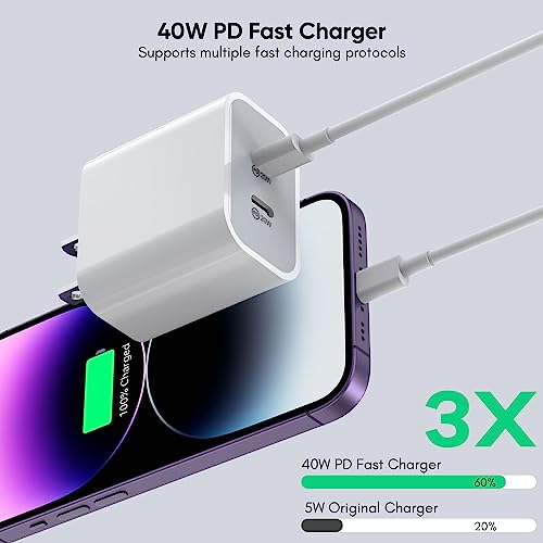 iPhone Charger [Apple Certified] 2Pack PD Dual USB C Charger Block Fast Charging Wall Charger Plug with 10FT Long Rapid Type C - Lightning Cable Apple Charger for iPhone 14/13/12/11 Pro/XS/XR/SE, iPad