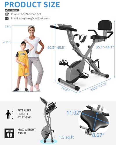 LINBOLUSA Indoor Exercise Bike for Seniors, 5 IN 1 Foldable Stationary Bike with 16-Level Magnetic Resistance and Tri-Position Ride, 330LBS Capacity, 6.6 LBS Flywheel, Designed for Home Workout 818 Gray