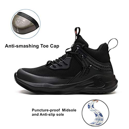 SYLPHID Steel Toe Boots for Men Safety Shoes for Women Work Sneakers Slip Resistant, 66Black,Women Size 14.5, Men Size 13
