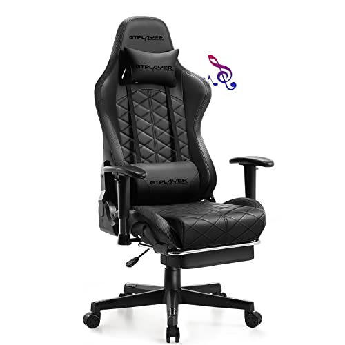 GTPLAYER Gaming Chair, Computer Chair with Bluetooth Speakers, High Back Ergonomic Office Chair Desk Chair with Lumbar Support, Height Adjustable Game Chair with Footrest 330LBS, Black