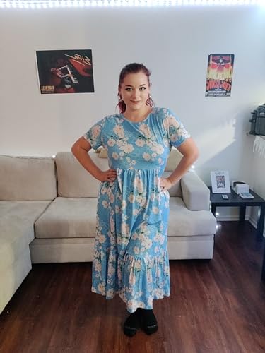IN'VOLAND Plus Size Womens Summer Casual Short Sleeve Crewneck Swing Dress Flowy Tiered Maxi Beach Dress with Pockets Green