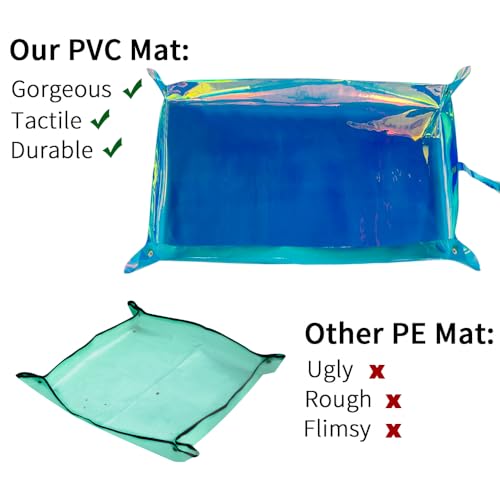 ONEART | Holographic Transparent Plant Repotting Mat Iridescent PVC Waterproof Planting Mat Indoor Outdoor Transplanting Tray Pad, 16.9" × 26.3" (Blue)