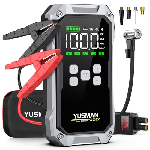 Jump Starter with Air Compressor, 4000A Car Jump Starter, 150PSI Jump Starter Battery Pack (10.0 Gas/7.0L Diesel), 12V Battery Jump Starter with Display, Smart Jumper Cables, 2 LED Light